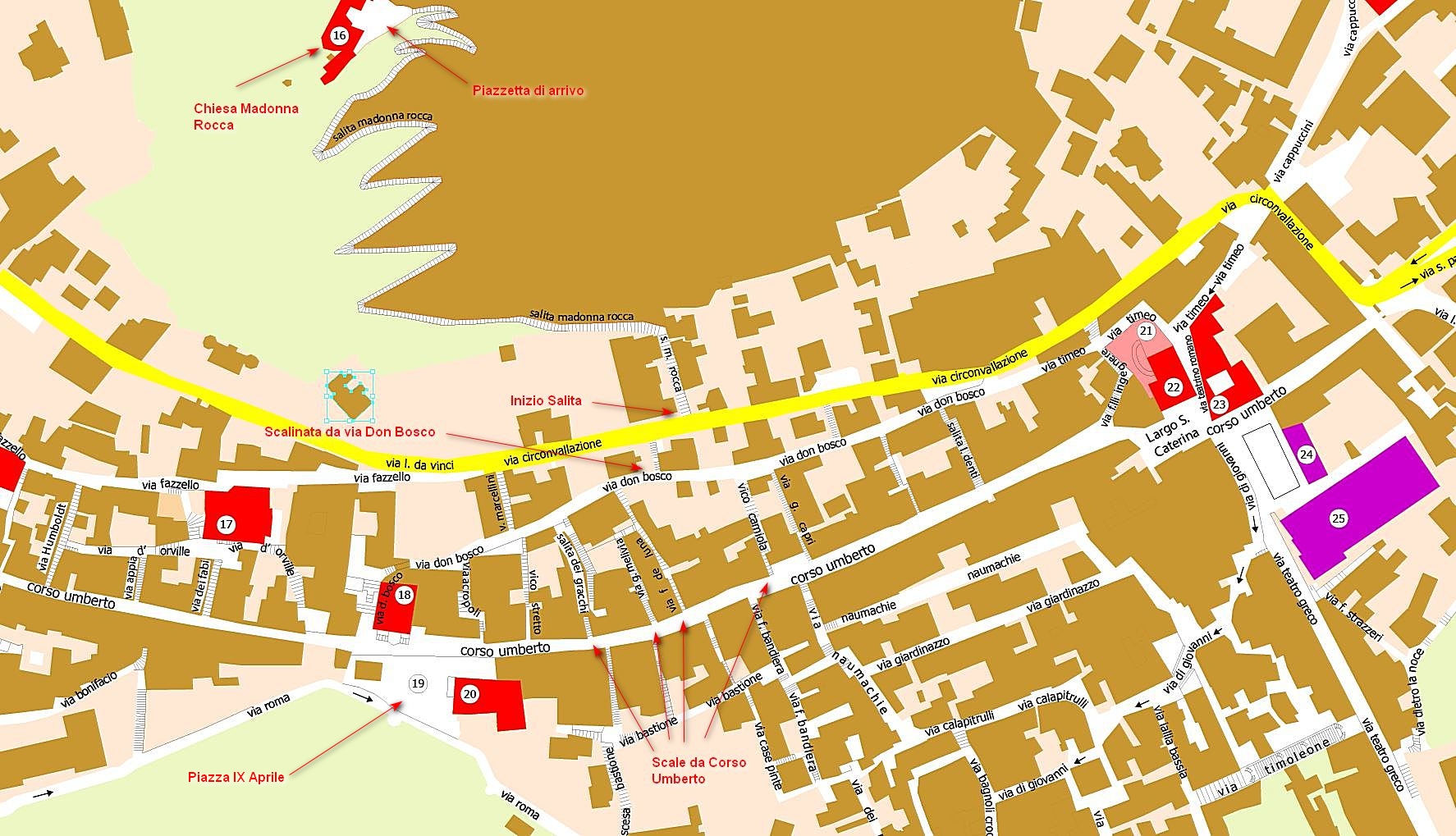 map of taormina climbed via castle